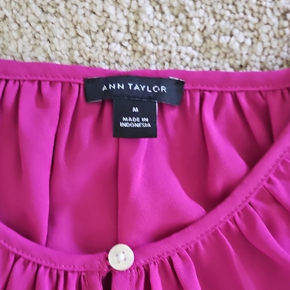 Ann Taylor Pink Puff Sleeve Ruffled Blouse - Picture 4 of 6